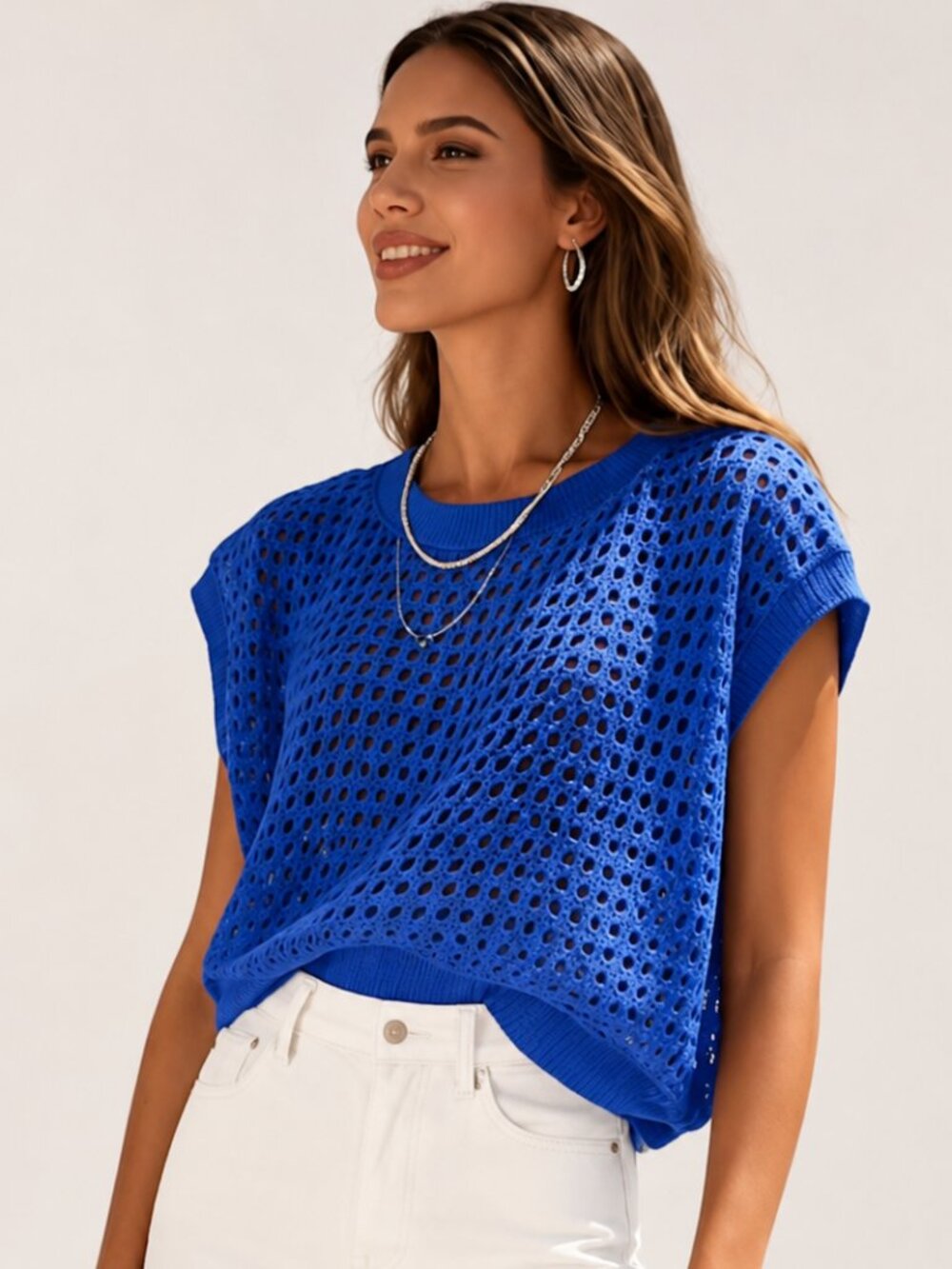 PrettyGarden Crochet Sweater Top Blue XL NWT